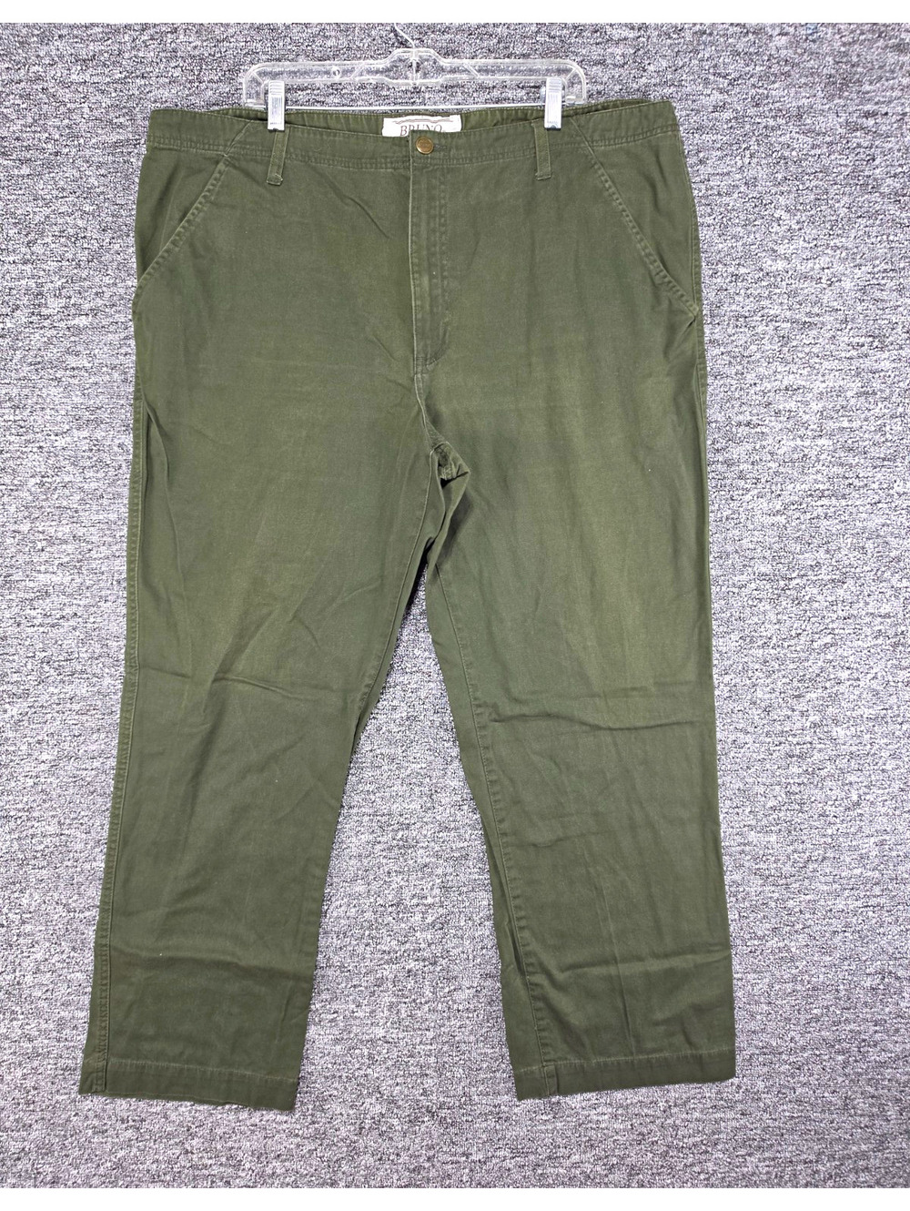 BRUNO New York Men's Flat Front Straight Leg Green Twill Cotton Pants 32W